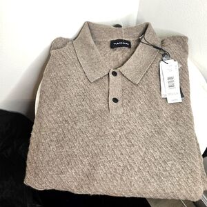 NWT Tahari Wool Blend Knit Polo Sweater W/Long Sleeves, Various Sizes, Taupe